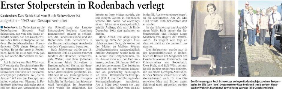 Erster Stolperstein in Rodenbach verlegt