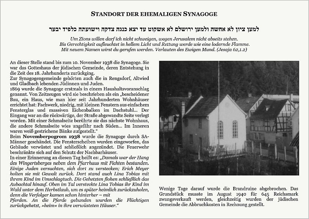 Gedenkplatte für die ehemalige Synagoge Oberbieber